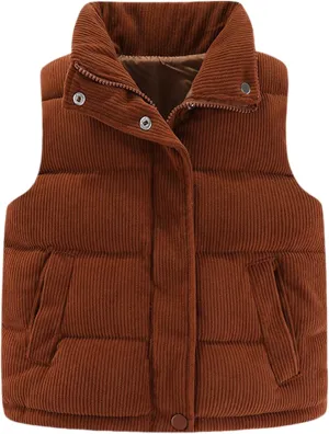 Happy Cherry Girls Corduroy Down Vest Kids Winter Warm Quilted Jacket Toddlers Sleeveless Coat Outerwear 1-8 Years