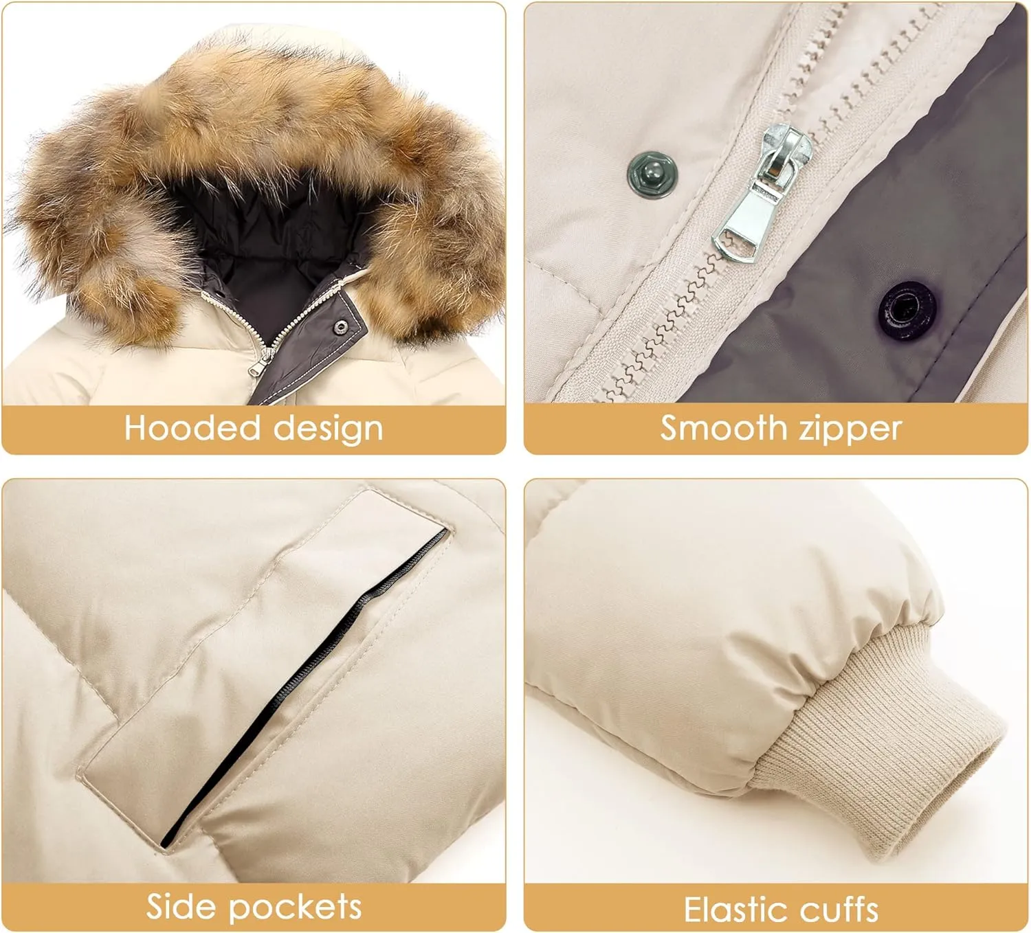Happy Cherry Kids Boys Girls Fur Hooded Coat Zip Up Winter Warm Long Down Jacket Windproof Snowsuit Outerwear
