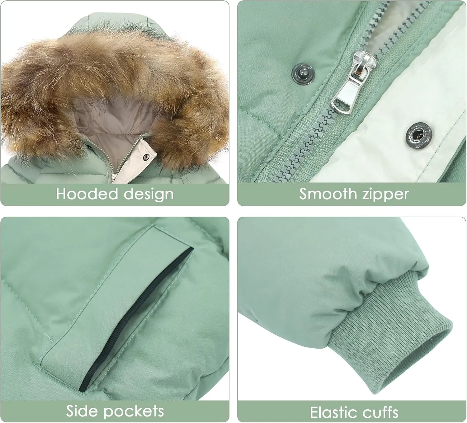 Happy Cherry Kids Boys Girls Fur Hooded Coat Zip Up Winter Warm Long Down Jacket Windproof Snowsuit Outerwear