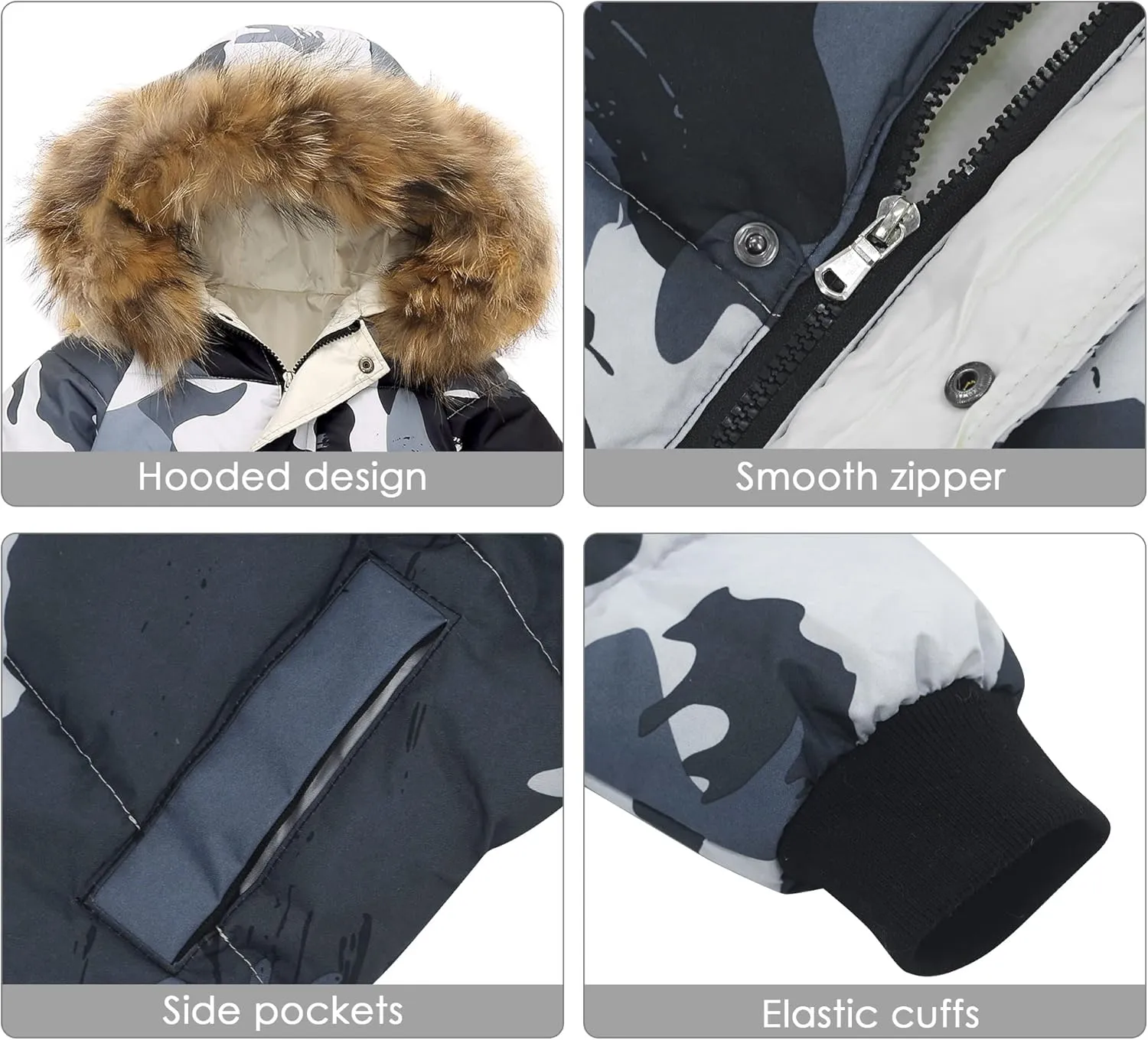 Happy Cherry Kids Boys Girls Fur Hooded Coat Zip Up Winter Warm Long Down Jacket Windproof Snowsuit Outerwear