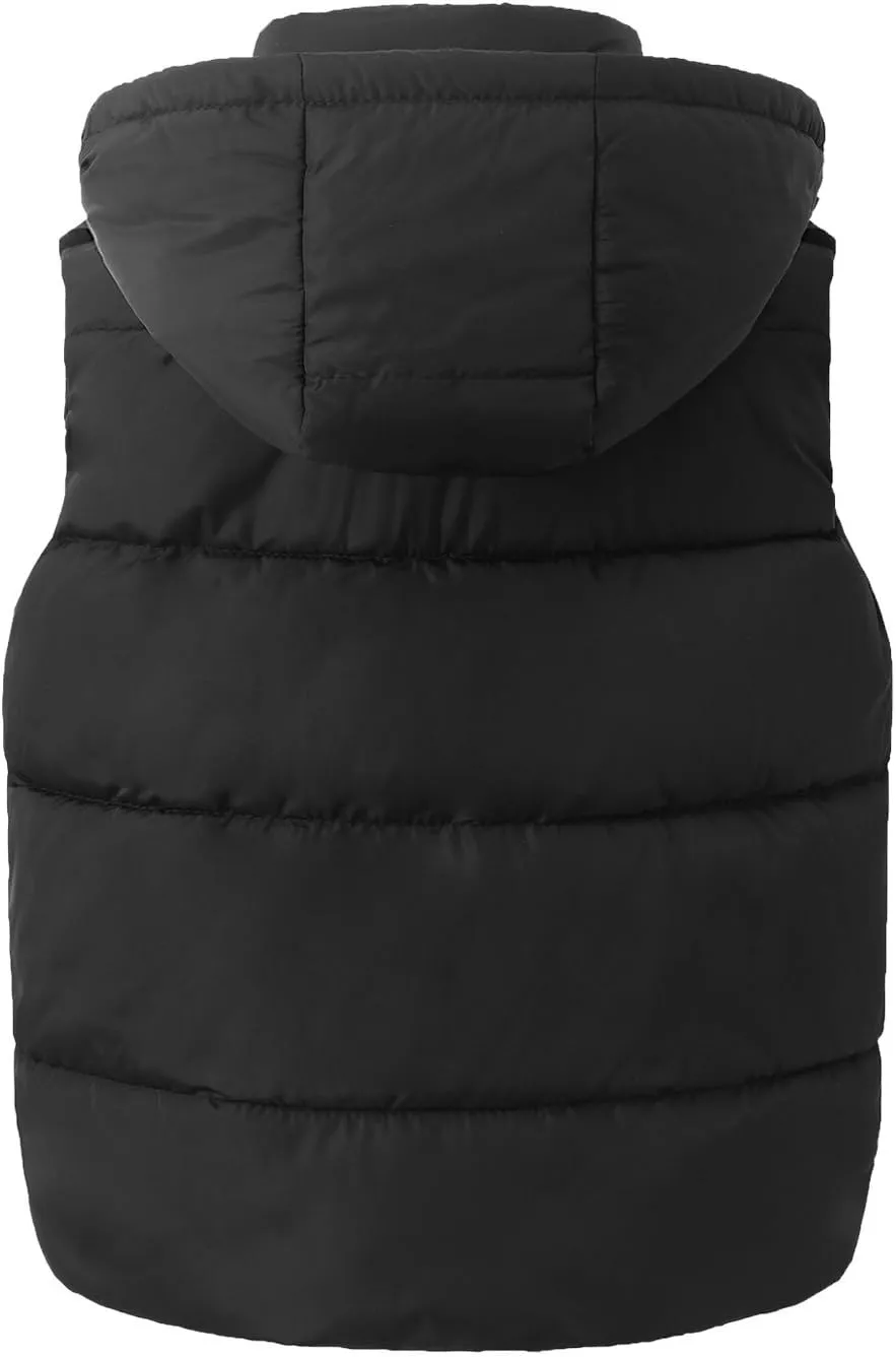 Happy Cherry Kids Padded Vest Winter Puffy Detachable Hooded Zipper Up Sleeveless Jacket 5-12T