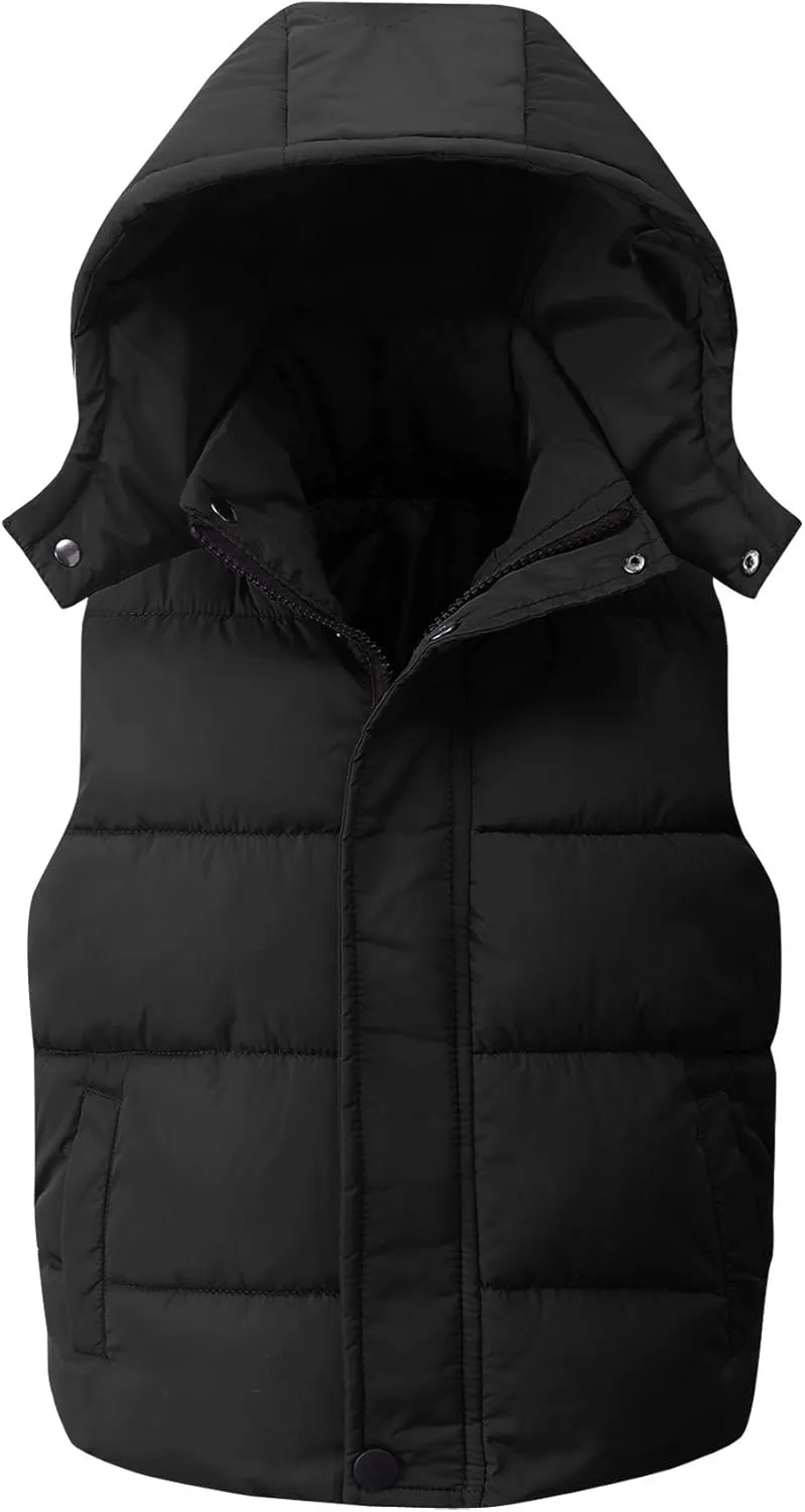 Happy Cherry Kids Padded Vest Winter Puffy Detachable Hooded Zipper Up Sleeveless Jacket 5-12T