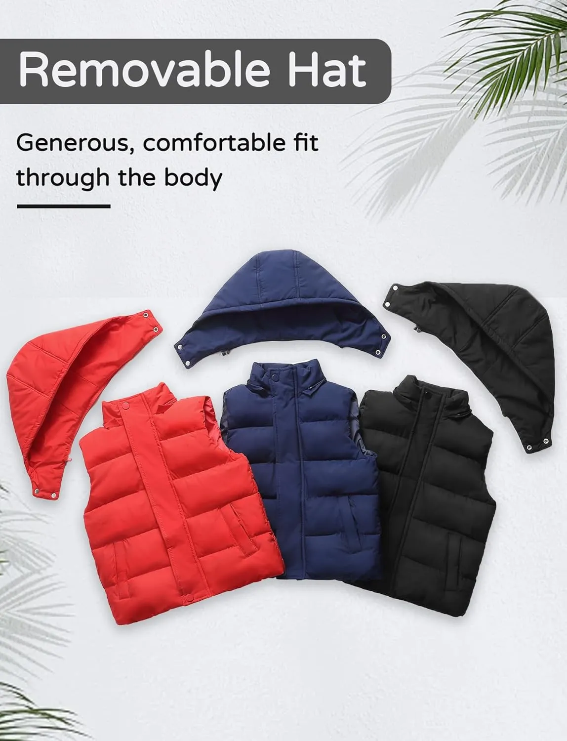 Happy Cherry Kids Padded Vest Winter Puffy Detachable Hooded Zipper Up Sleeveless Jacket 5-12T
