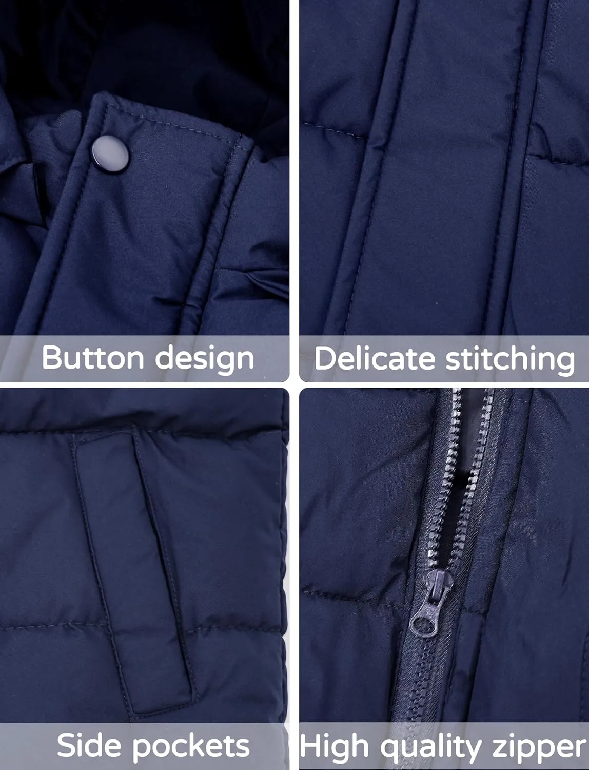 Happy Cherry Kids Padded Vest Winter Puffy Detachable Hooded Zipper Up Sleeveless Jacket 5-12T