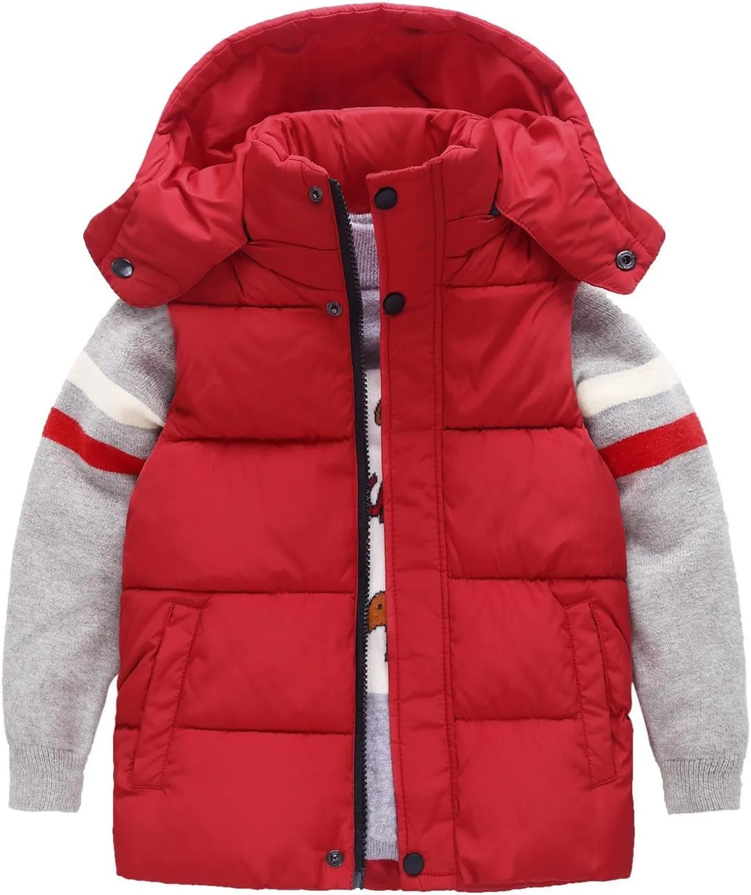 Happy Cherry Kids Padded Vest Winter Puffy Detachable Hooded Zipper Up Sleeveless Jacket 5-12T