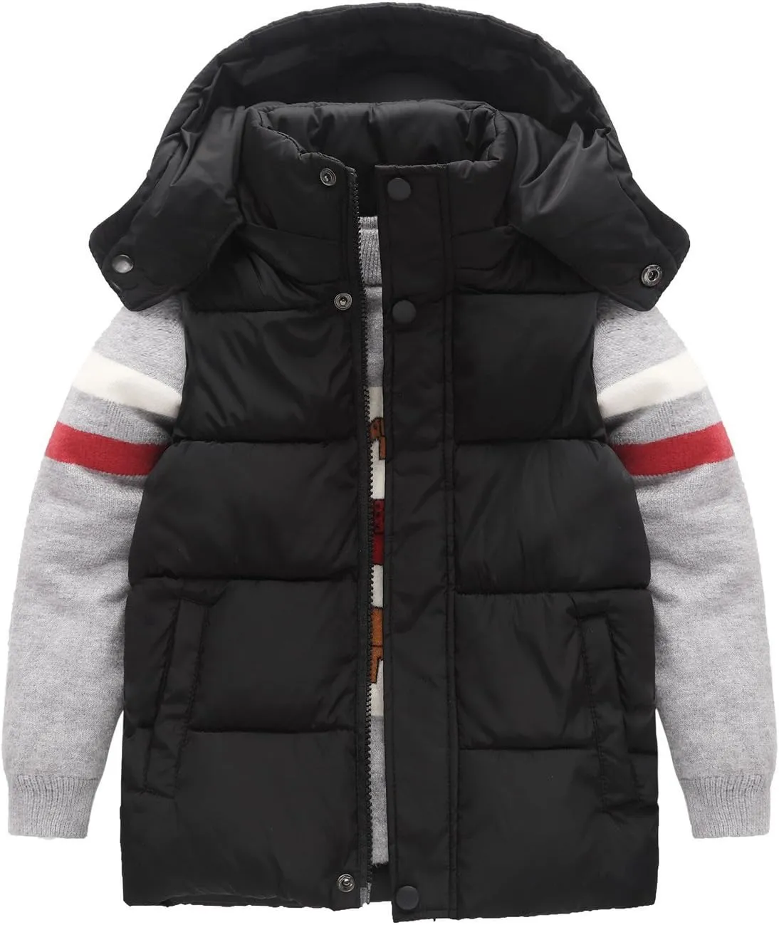 Happy Cherry Kids Padded Vest Winter Puffy Detachable Hooded Zipper Up Sleeveless Jacket 5-12T