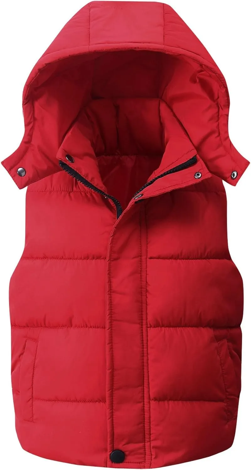 Happy Cherry Kids Padded Vest Winter Puffy Detachable Hooded Zipper Up Sleeveless Jacket 5-12T