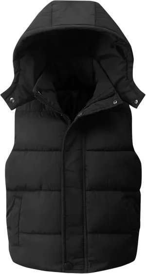 Happy Cherry Kids Padded Vest Winter Puffy Detachable Hooded Zipper Up Sleeveless Jacket 5-12T