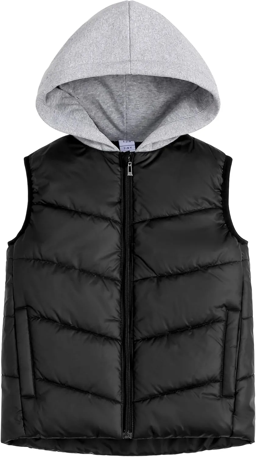 Happy Cherry Kids Puffer Hooded Vest Down Sleeveless Jacket Windproof Coat for Boys Girls 7-13 Years