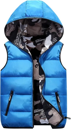 Happy Cherry Kids Winter Hooded Vest Padded Camouflage Reversible Waistcoat Sleevelss Jacket 3-12Y
