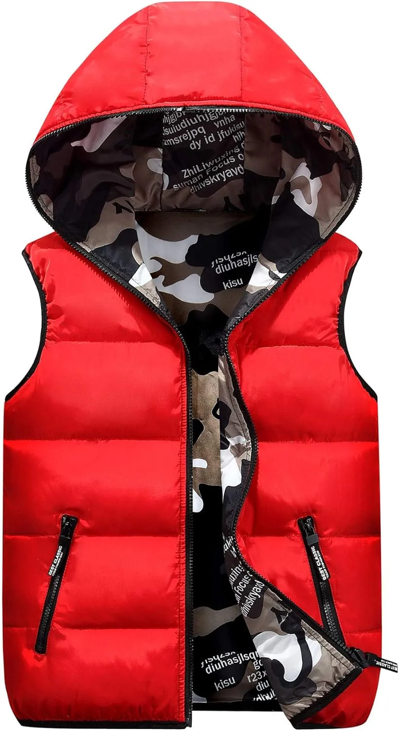 Happy Cherry Kids Winter Hooded Vest Padded Camouflage Reversible Waistcoat Sleevelss Jacket 3-12Y
