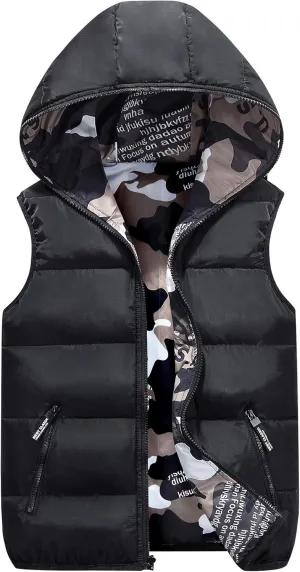 Happy Cherry Kids Winter Hooded Vest Padded Camouflage Reversible Waistcoat Sleevelss Jacket 3-12Y