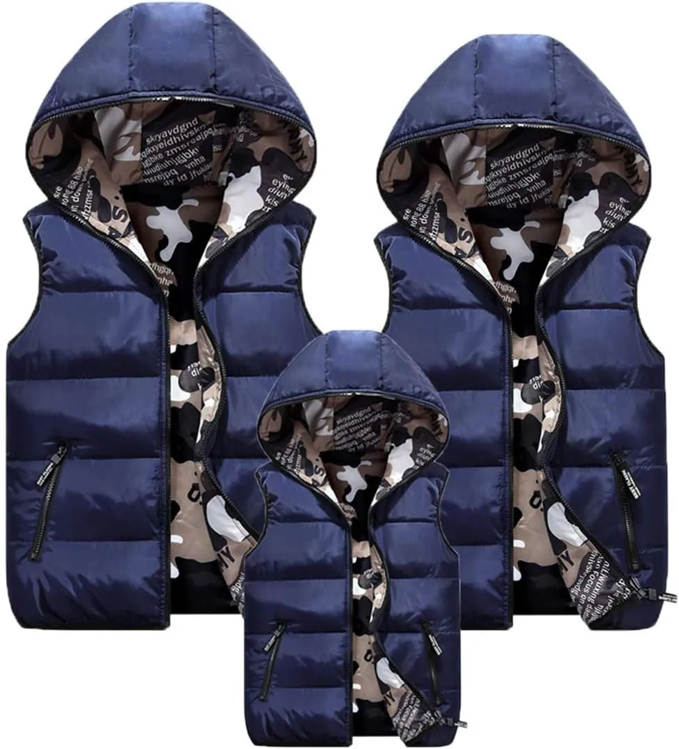 Happy Cherry Kids Winter Hooded Vest Padded Camouflage Reversible Waistcoat Sleevelss Jacket 3-12Y