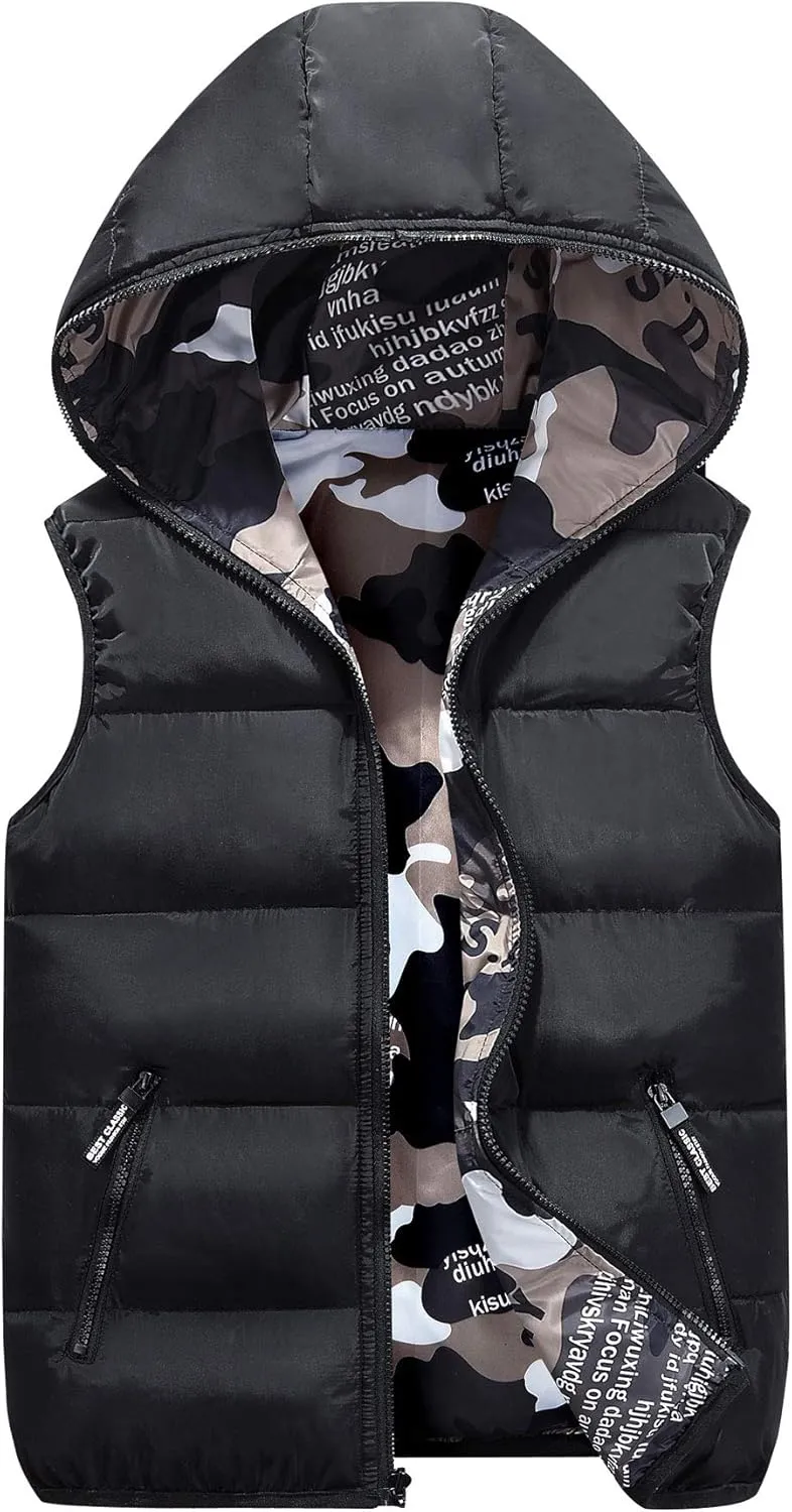 Happy Cherry Kids Winter Hooded Vest Padded Camouflage Reversible Waistcoat Sleevelss Jacket 3-12Y