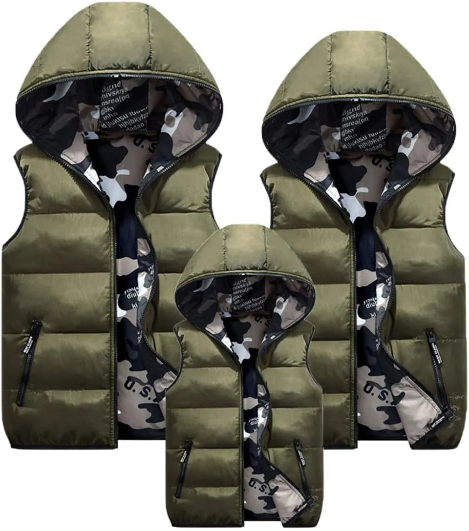 Happy Cherry Kids Winter Hooded Vest Padded Camouflage Reversible Waistcoat Sleevelss Jacket 3-12Y