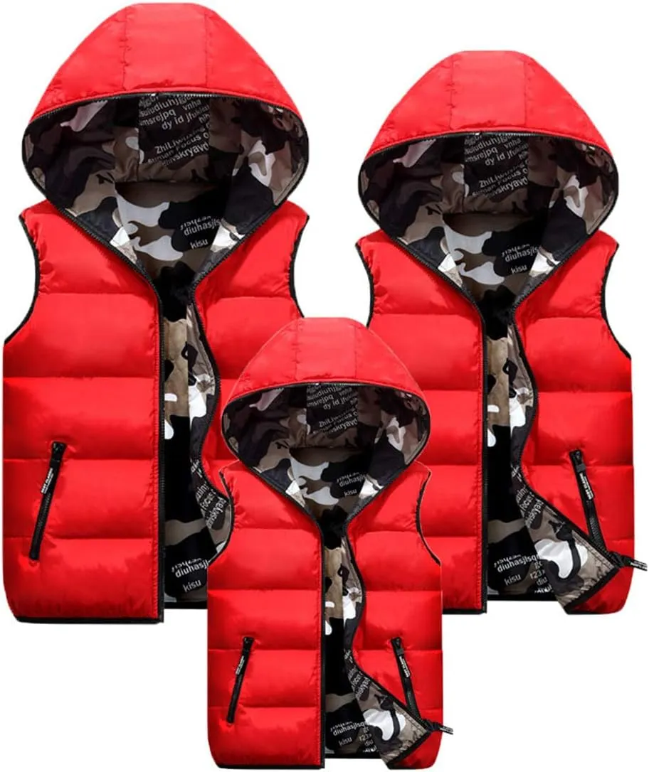 Happy Cherry Kids Winter Hooded Vest Padded Camouflage Reversible Waistcoat Sleevelss Jacket 3-12Y