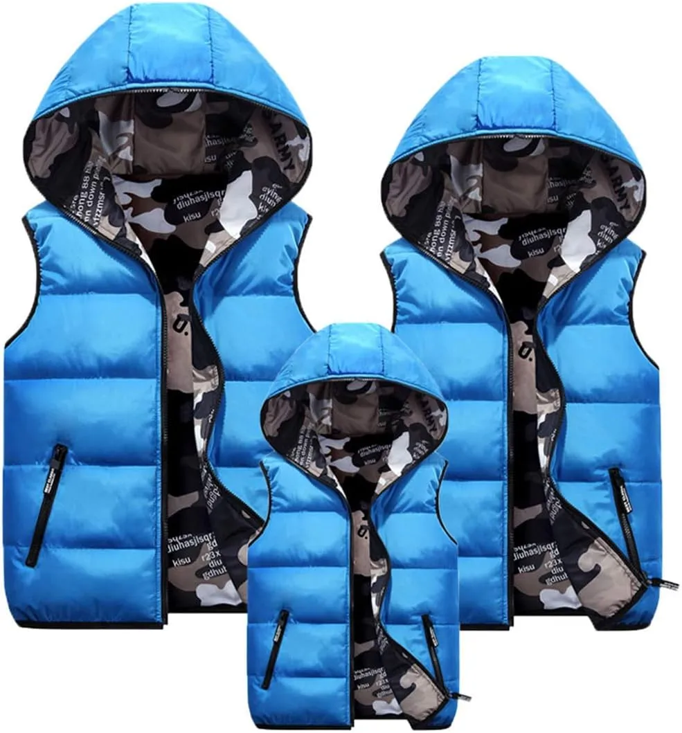 Happy Cherry Kids Winter Hooded Vest Padded Camouflage Reversible Waistcoat Sleevelss Jacket 3-12Y
