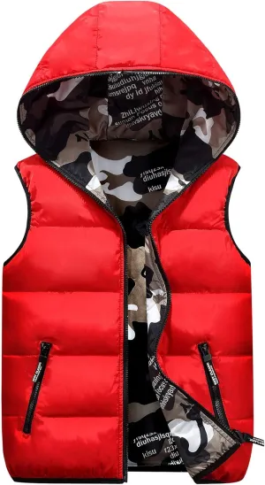 Happy Cherry Kids Winter Hooded Vest Padded Camouflage Reversible Waistcoat Sleevelss Jacket 3-12Y