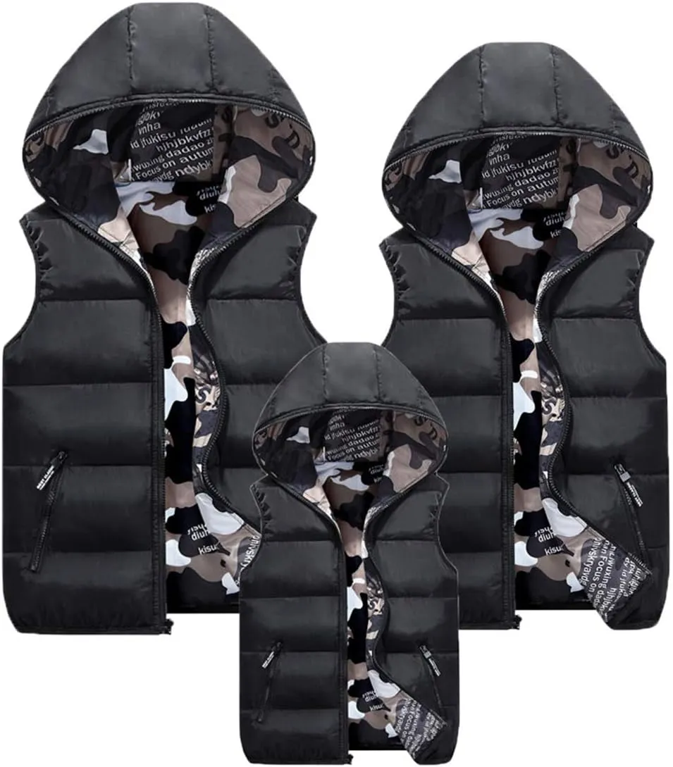Happy Cherry Kids Winter Hooded Vest Padded Camouflage Reversible Waistcoat Sleevelss Jacket 3-12Y