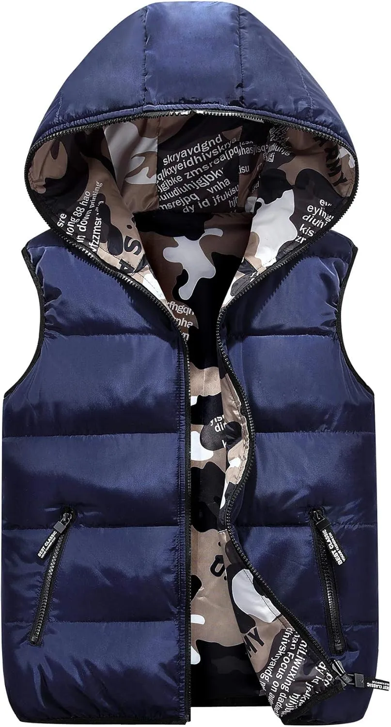 Happy Cherry Kids Winter Hooded Vest Padded Camouflage Reversible Waistcoat Sleevelss Jacket 3-12Y