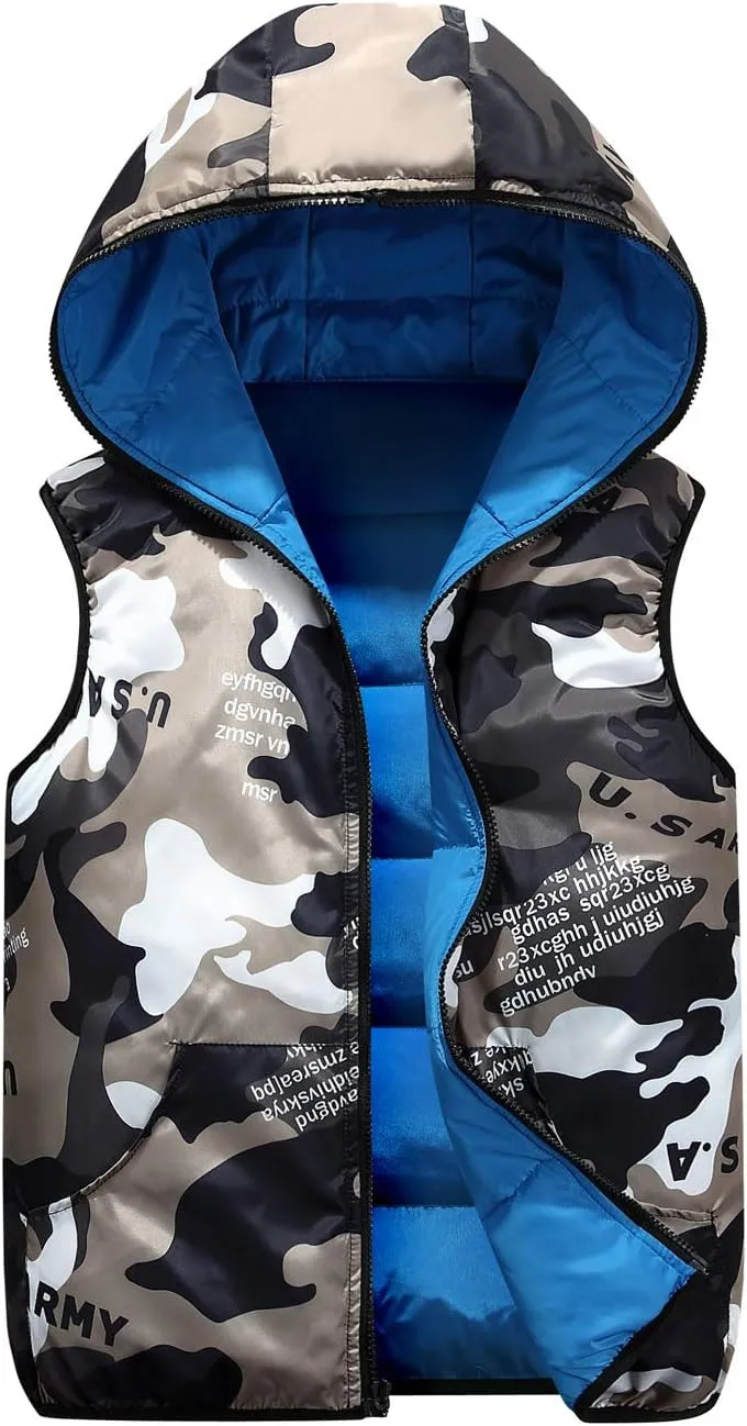 Happy Cherry Kids Winter Hooded Vest Padded Camouflage Reversible Waistcoat Sleevelss Jacket 3-12Y