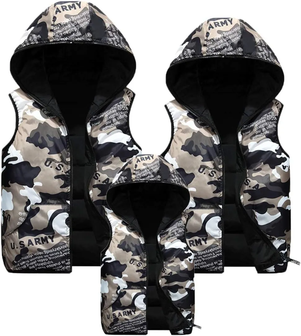 Happy Cherry Kids Winter Hooded Vest Padded Camouflage Reversible Waistcoat Sleevelss Jacket 3-12Y