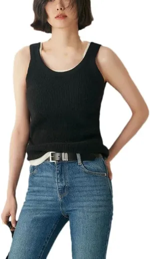 Hgvcfcv Women Basic Camisole Office Lady Sleeveless Sweater Knit Soft Comfy Tank Tops