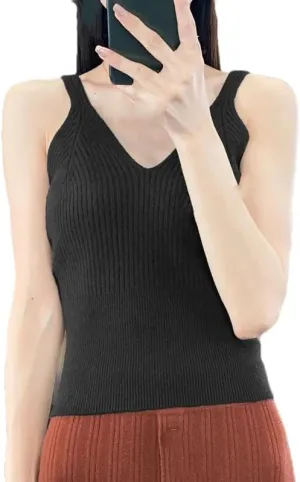 Hgvcfcv Women V-Neck Wool Tank Ribbed Camisole Slim Soft Sleeveless Sweater Tank Tops