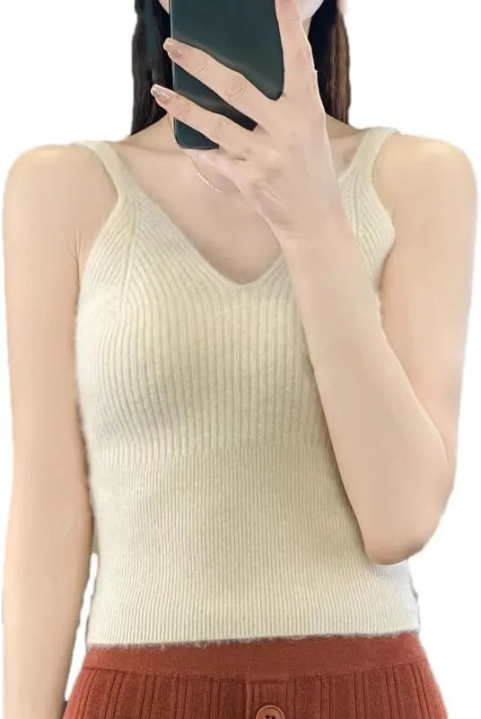 Hgvcfcv Women V-Neck Wool Tank Ribbed Camisole Slim Soft Sleeveless Sweater Tank Tops