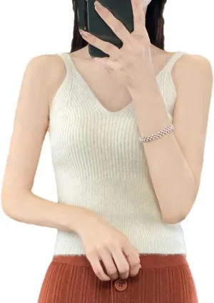 Hgvcfcv Women V-Neck Wool Tank Ribbed Camisole Slim Soft Sleeveless Sweater Tank Tops
