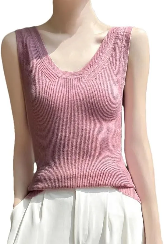 Hgvcfcv Women's V-Neck Slim Vest Camisole Fit Solid Soft Sleeveless Knitted Tank top