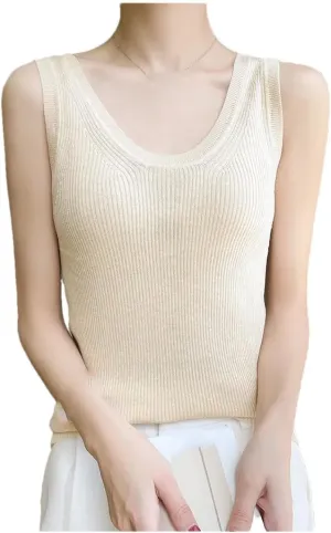 Hgvcfcv Women's V-Neck Slim Vest Camisole Fit Solid Soft Sleeveless Knitted Tank top