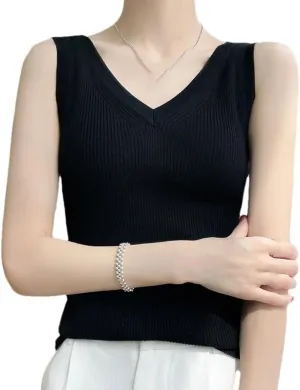 Hgvcfcv Women's V-Neck Slim Vest Camisole Fit Solid Soft Sleeveless Knitted Tank top
