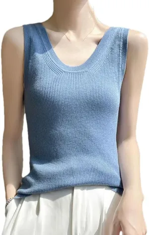 Hgvcfcv Women's V-Neck Slim Vest Camisole Fit Solid Soft Sleeveless Knitted Tank top
