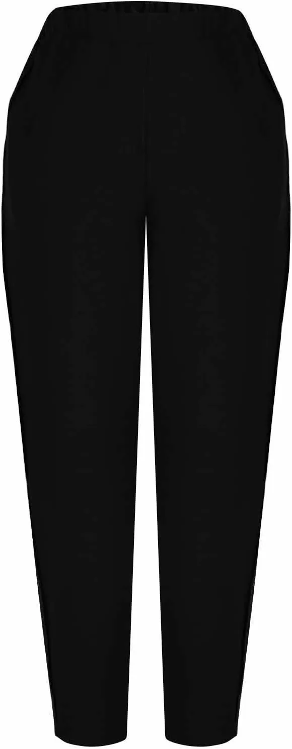 High Waisted Pants for Women Casual Linen Slacks Loose Wide Leg Trousers Side Button Elastic Waist Straight Pants