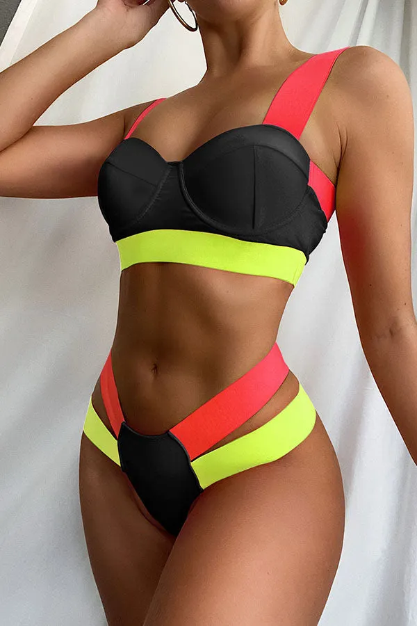 Hit Color Stylish Bandage Beach Bikini