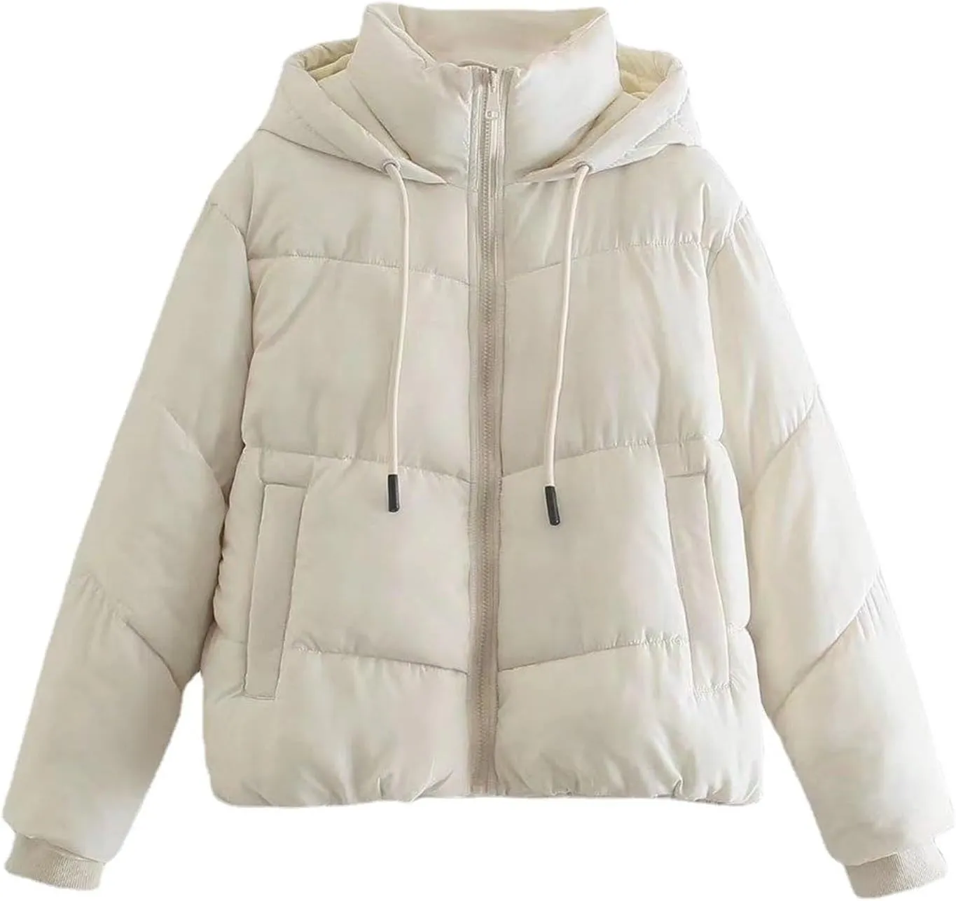 HOLLYWEED Women's Cropped Hooded Down Jacket Zip Winter Warm Short Jacket