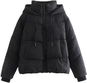 HOLLYWEED Women's Cropped Hooded Down Jacket Zip Winter Warm Short Jacket