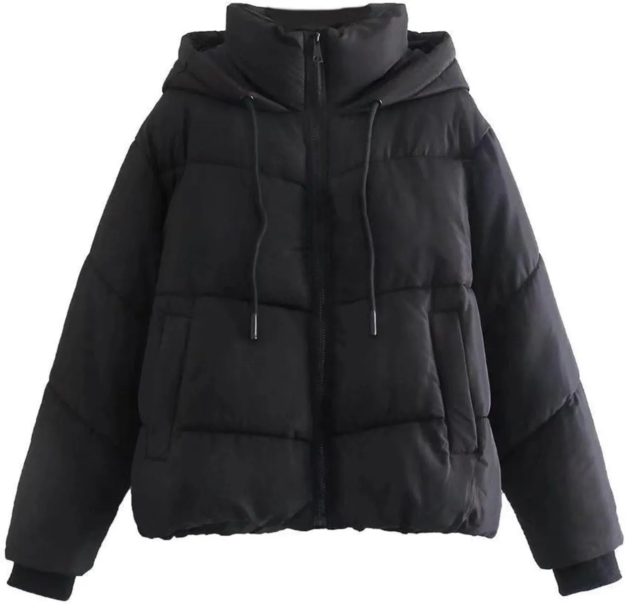 HOLLYWEED Women's Cropped Hooded Down Jacket Zip Winter Warm Short Jacket