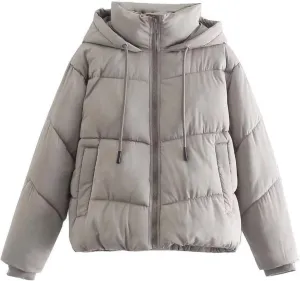 HOLLYWEED Women's Cropped Hooded Down Jacket Zip Winter Warm Short Jacket