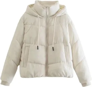 HOLLYWEED Women's Cropped Hooded Down Jacket Zip Winter Warm Short Jacket