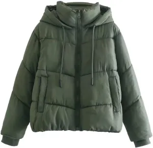 HOLLYWEED Women's Cropped Hooded Down Jacket Zip Winter Warm Short Jacket