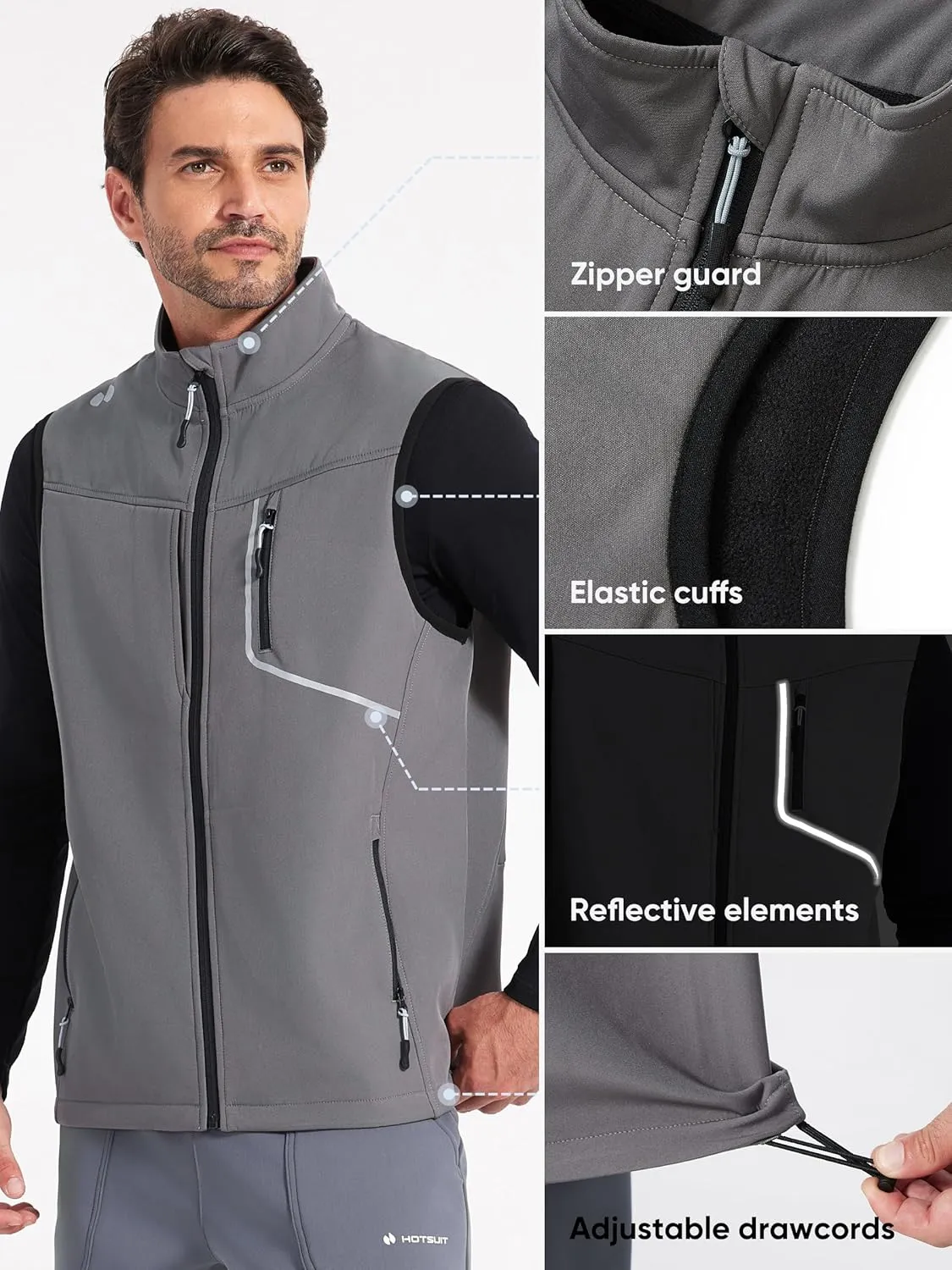 HOTSUIT Water Resistant Golf Vest for Men Lightweight Mens Winter Vests Outerwear with 7 Pockets Softshell Fleece Vest