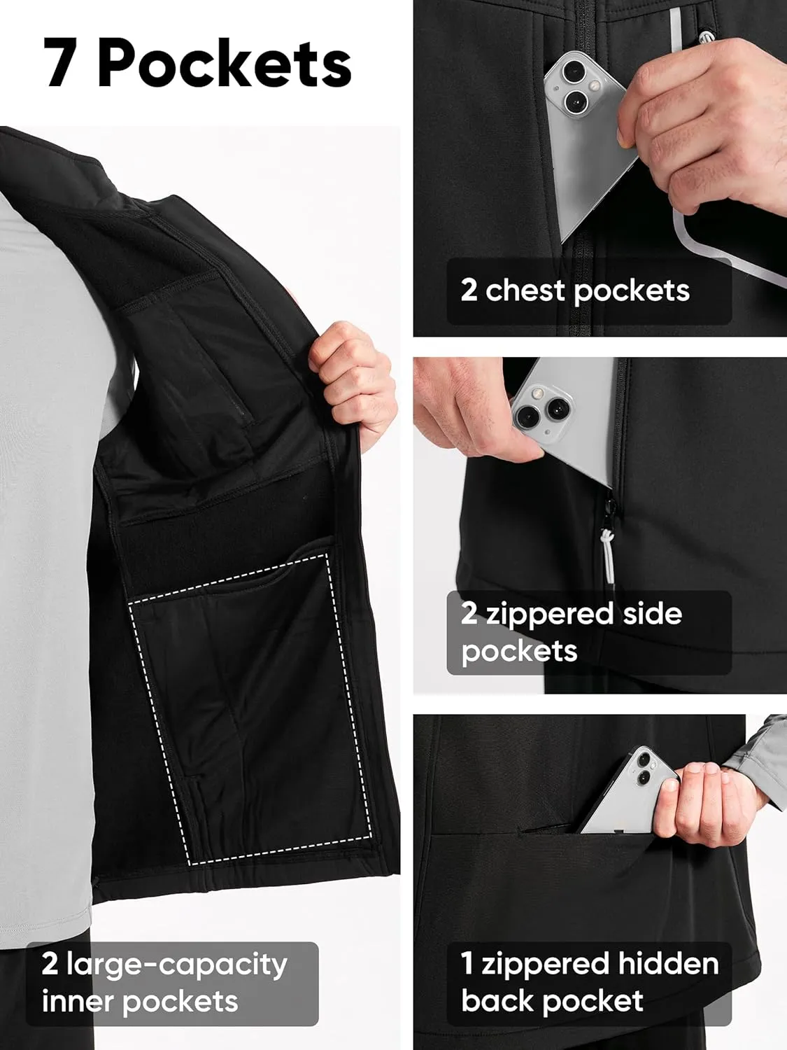 HOTSUIT Water Resistant Golf Vest for Men Lightweight Mens Winter Vests Outerwear with 7 Pockets Softshell Fleece Vest