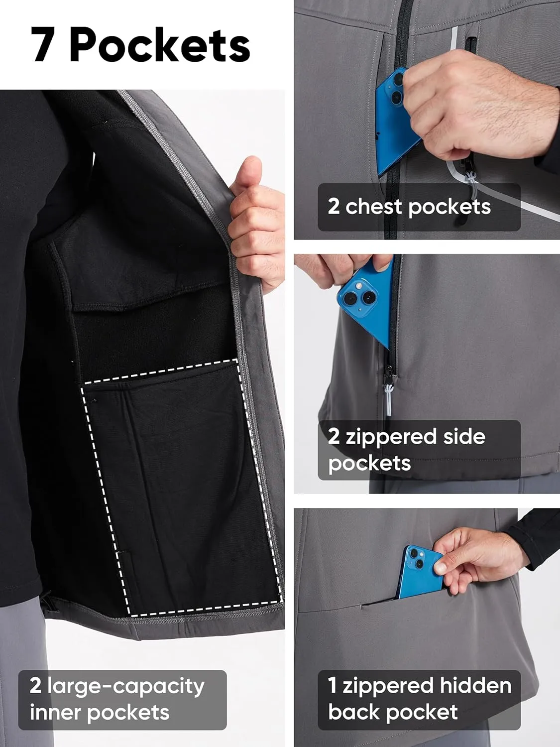 HOTSUIT Water Resistant Golf Vest for Men Lightweight Mens Winter Vests Outerwear with 7 Pockets Softshell Fleece Vest