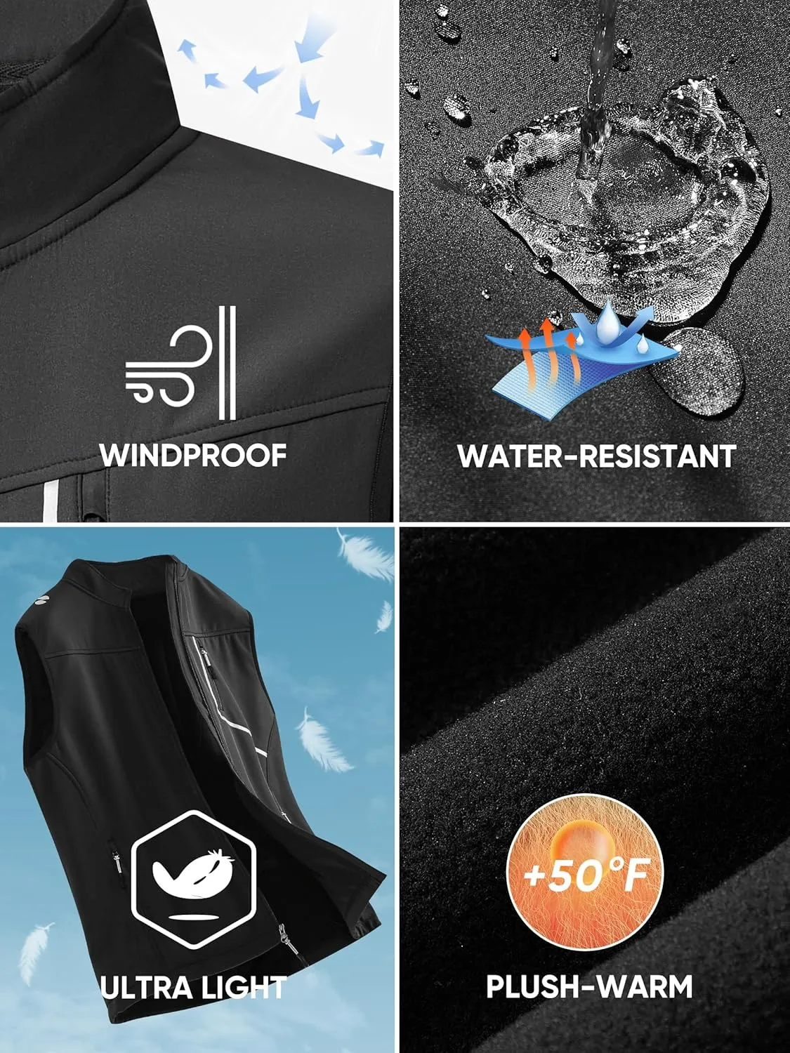 HOTSUIT Water Resistant Golf Vest for Men Lightweight Mens Winter Vests Outerwear with 7 Pockets Softshell Fleece Vest