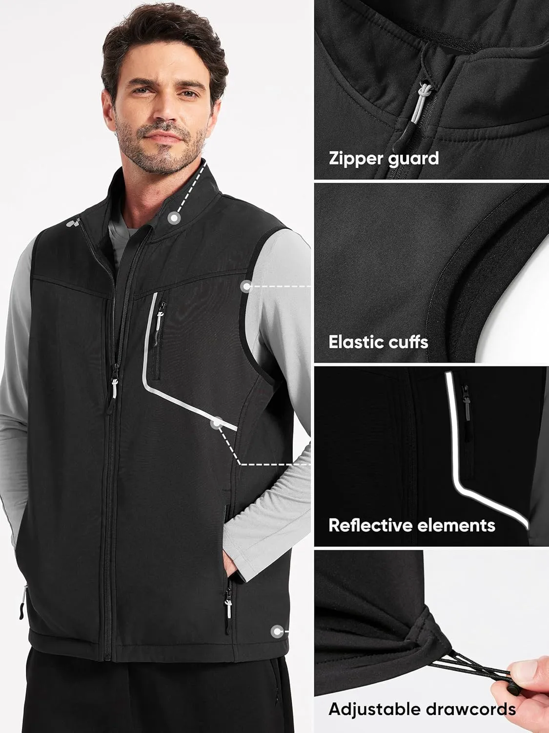 HOTSUIT Water Resistant Golf Vest for Men Lightweight Mens Winter Vests Outerwear with 7 Pockets Softshell Fleece Vest