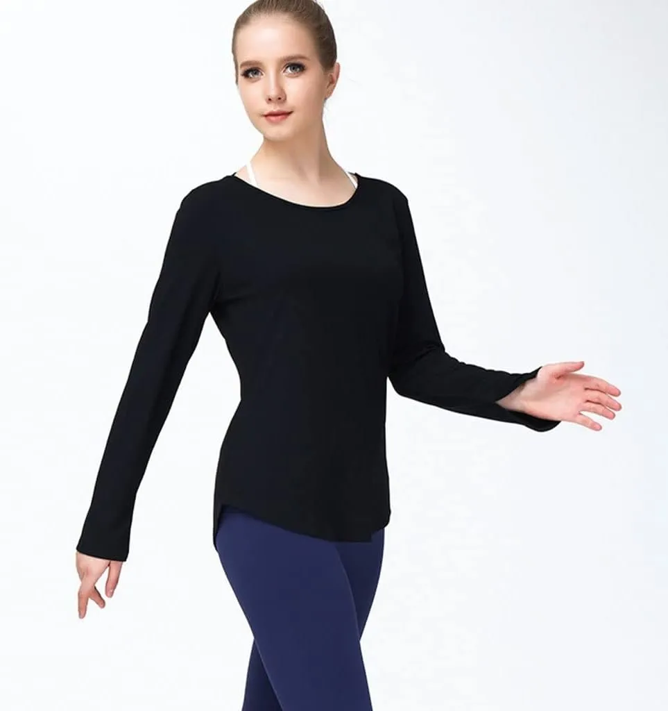 HSQMA Women's Long Sleeve Workout Shirts Crew Neck Yoga Loose Fit Athletic Casual Lounge TopQuick Dry Fitness Gym T Shirt Loose Fit Breathable (Color : Black/, Size : S/)