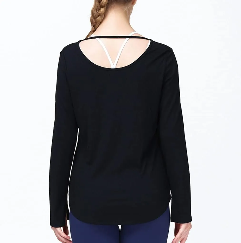 HSQMA Women's Long Sleeve Workout Shirts Crew Neck Yoga Loose Fit Athletic Casual Lounge TopQuick Dry Fitness Gym T Shirt Loose Fit Breathable (Color : Black/, Size : S/)