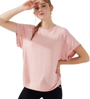 HSQMA Yoga Shirt for Women Workout Tops for Women Short Sleeve Yoga T Shirts for Women,Breathable Quick Dry Athletic Shirts (Color : Pink, Size : L/)